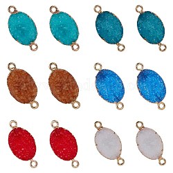 SUNNYCLUE Electroplate Druzy Resin Links Connectors, with Iron Findings, Oval, Light Gold, Mixed Color, 12pcs/box