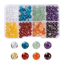 160pcs 8 kits de fabricación de joyas de diy de estilo, incluyendo cuentas de piedras preciosas, cuentas espaciadoras de latón e hilo elástico, 160 pcs