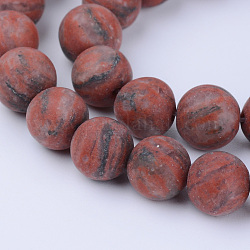 Fili di perle di diaspro / kiwi di sesamo naturale, smerigliato, tondo, 6~6.5mm, Foro: 1 mm, circa 63pcs/filo, 15.5 pollice