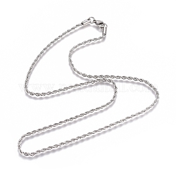 Unisex 304 acero inoxidable collares de cadena de cuerda, con broches de langosta, color acero inoxidable, 19.7 pulgada (500 mm)