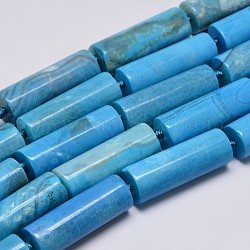 Natural Dyed Agate Tube Bead Strands, DeepSky Blue, 38x13mm, Hole: 1mm, about 10pcs/strand, 16.1inch