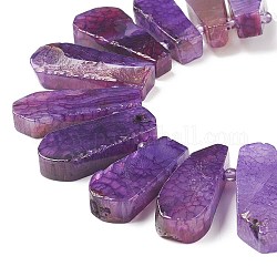 Hebras de cuentas de ágata teñidas naturales en forma de lágrima, púrpura, 25~50x11~16x6~8mm, agujero: 2.5 mm, aproximamente 32~35 pcs / cadena, 15.7 pulgada