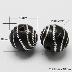 Perles acryliques plaquées, métal enlacée, ronde, noir, 10x10x10mm, Trou: 2mm, 1100 pcs / 500 g