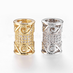 Perles de zircone cubique micro pave en Laiton, colonne, creux, couleur mixte, 15x9.5mm, Trou: 6mm