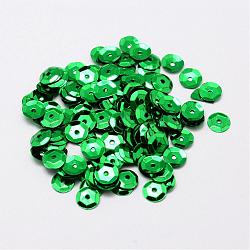 Abalorios de plástico paillette, abalorios lentejuelas semi-ahuecadas, orificio central, verde, 6~7x0.5mm, agujero: 1 mm