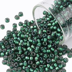 Toho perles de rocaille rondes, Perles de rocaille japonais, (270f) cristal doublé bleu sarcelle mat, 8/0, 3mm, Trou: 1mm, environ 1110 pcs/50 g