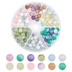 Arricraft 180 pièces 6 perles de jade blanc teint naturel, ronde, 8mm, Trou: 1mm