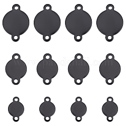 Unicraftale 48 Stück 3 Größen schwarze flache runde Verbindungsanhänger Edelstahl-Verbindungsanhänger Blanko-Tag-Verbindungsanschlüsse für die Schmuckherstellung 6/8/10 mm