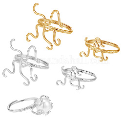 Pandahall elite 4 piezas 4 estilo componentes de anillo de latón ajustable, configuración de anillo de filigrana torcida, color mezclado, tamaño de EE. UU. 7 3/4~8 1/2 (18~18.5 mm), Bandeja: 16~24.5x17~23 mm, 1pc / estilo