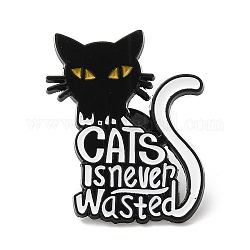 Gato con alfileres de esmalte de palabras, insignia de aleación negra de electroforesis para ropa de mochila, blanco, 29x23x1.5mm