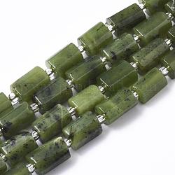 Hebras de cuentas de jade canadiense natural, facetados, columna, 8~11x6~8x5~7mm, agujero: 1 mm, aproximamente 15~17 pcs / cadena, 7.28~7.48 pulgada