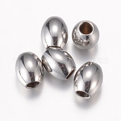 Perles en 304 acier inoxydable, baril, couleur inoxydable, 6x5mm, Trou: 2mm