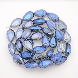 En forme de larme plaquent des perles de verre plaqué arc-en-ciel, facette, bleu royal, 20x12x9mm, Trou: 1mm, Environ 35 pcs/chapelet, 27.5 pouce