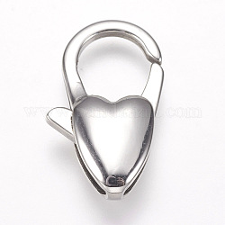 304 Stainless Steel Lobster Claw Clasps, Heart, Stainless Steel Color, 20x12x5mm, Hole: 1.5x5mm