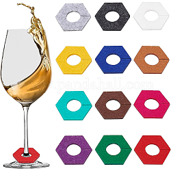 Benecreat 60 stücke 12 farben filz weinglas charms, Hexagon, Mischfarbe, 35x35x3 mm, 5 Stk. je Farbe