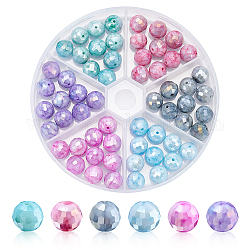 Pandahall elite 60pcs 6 brins de perles de verre peintes de cuisson opaques de couleur, facette, ronde, couleur mixte, 10x9.5mm, Trou: 1.2mm, 10 pcs / couleur