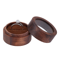 アクリル可視窓付きコラム木製指輪ボックス  指輪用のアクセサリー箱  イヤリングスタッドの収納  ココナッツブラウン  4.9x3.5cm
