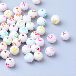 Perles de lettre de trou horizontal acryliques artisanales, ronde, couleur mixte, 7~8mm, Trou: 1.5mm, environ 1922 pcs/500 g