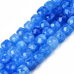 Fili di perline quarzo naturale , tinto, sfaccettato, cubo, blu royal, 5.5x6x6mm, Foro: 1 mm, circa 61~62pcs/filo, 12.99 pollice ~ 13.19 pollici (33 cm ~ 33.5 cm)