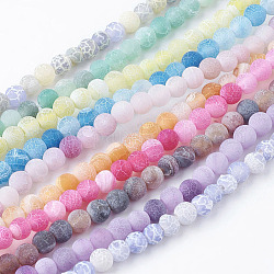 Chapelets de perles en agate naturelle craquelée, teinte, ronde, Grade a, couleur mixte, 4mm, Trou: 0.8mm, Environ 93 pcs/chapelet, 15 pouce