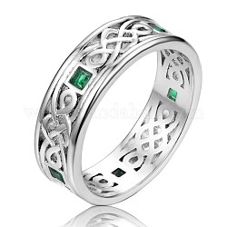 Messing Kubik Zirkonia Breitband Ringe, Dreifaltigkeitsknoten hohle Ringe, grün, Platin Farbe, uns Größe 7 (17.3mm)