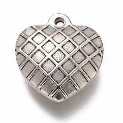 304 ciondoli in acciaio inossidabile, cuore con motivo scozzese, colore acciaio inossidabile, 17x15.5x5mm, Foro: 1.4 mm