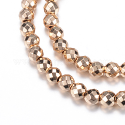 Chapelets de perles en hématite synthétique sans magnétique, ronde, facette, plaqué or et de lumière, 4mm, Trou: 1mm, Environ 98~102 pcs/chapelet, 15.7 pouce