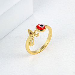 Anelli da polsino aperti con lettera a in ottone dorato, anello del malocchio, rosso, diametro interno: 16~18mm