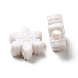 Perles acryliques opaques, Noël flocon de neige, blanc, 14.5x13x6mm, Trou: 4mm