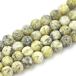 Brins de perles turquoise jaune naturel (jaspe), mat, ronde, 10mm, Trou: 1.2mm, Environ 37~40 pcs/chapelet, 14.9~15.1 pouce (38~38.5 cm)