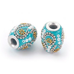 Perline  indonesia fatto a mano, con accessori metallico, perline semi, ovale, turchese, 15~16.5x19.5~20mm, Foro: 4 mm