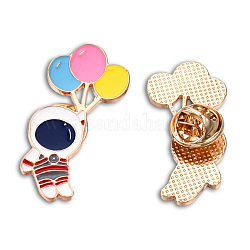 Spaceman with Balloon Enamel Pin, Light Gold Plated Alloy Cartoon Badge for Backpack Clothes, Nickel Free & Lead Free, Colorful, 35x19mm