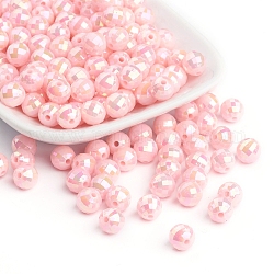 Placage de perles acryliques de poly styrène écologiques, couleur ab , ronde à facettes, rose, 8mm, Trou: 1mm, environ 2000 pcs/500 g