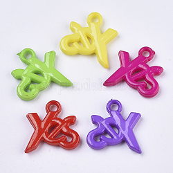 Opaque Acrylic Pendants, with Word Yes, Mixed Color, 21x21x4mm, Hole: 3mm, about 560pcs/500g