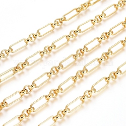 Brass Chains, Long-Lasting Plated, with Spool, Soldered, Figaro Chain, Real 18K Gold Plated, 6x2mm, about 16.4 Feet(5m)/roll