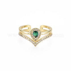 Anello a polsino con corona di zirconi verdi, anello da dito in ottone per le donne, nichel libero, vero placcato oro 18k, misura degli stati uniti 6 1/2 (16.9mm)