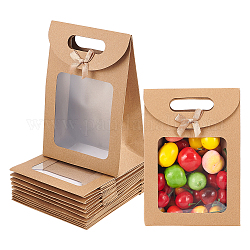 Rectangle Kraft Paper Gift Bags, Die Cut Grip Hole Bag with Bowknot and Clear Window, Tan, Finish Product: 19.9x7.2x19.6cm