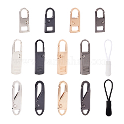Kissitty Zipper Pull Tab Set,  including 6Pcs Iron Pull, 18Pcs Zinc Alloy Pull, 8Pcs Plastic Pull, Easy to Remove, for Zipper Accessories Replacement, Mixed Color, 2.65~6.4x1.1~1.2x0.35~0.45cm, Hole: 4.5~11x6~8.5mm