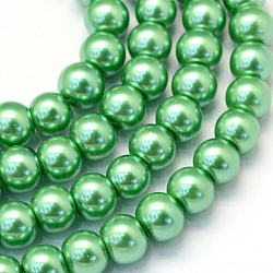 Abalorios de abalorios redondas de abalorios de vidrio perlado pintado para hornear, verde mar medio, 8~9mm, agujero: 1 mm, aproximamente 105 pcs / cadena, 31.4 pulgada