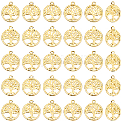 DICOSMETIC 30Pcs Tree of Life Charms Hollow Brass Charms Antique Flat Round Tree of Life Pendants 18K Gold Plated Christmas Tree Charms for Jewelry Making Crafts, Hole: 1.6mm