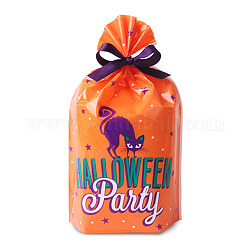 Peプラスチックハロウィーンキャンディバッグ  ハロウィンパーティーの記念品おやつギフトバッグ  長方形  ダークオレンジ  20x14cm