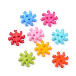 2-Hole Acrylic Buttons, Gear, Mixed Color, 17x17x3mm, Hole: 2mm