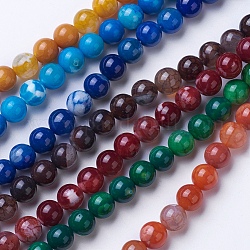 Natürliche Achat Perlen Stränge, gefärbt und erhitzt, Klasse A, Runde, Mischfarbe, 6 mm, Bohrung: 1 mm, ca. 62 Stk. / Strang, 14.9 Zoll (38 cm)