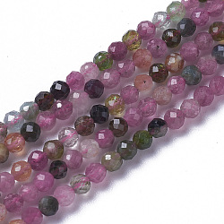 Chapelets de perles en tourmaline naturelle, facette, ronde, 3~3.5x2~3.5mm, Trou: 0.2mm, Environ 120~189 pcs/chapelet, 16.2~16.4 pouce (41.3~41.7 cm)