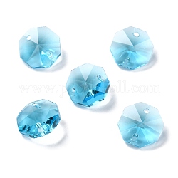 Electroplate Glass Links Connectors, Faceted, for Chandelier Prism Beads Chain, DIY Craft Jewelry Decoration, Octagon, Light Sky Blue, 14x14x7.5mm, Hole: 1.6mm