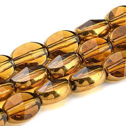 Electroplate Transparent Glass Beads Strands, with Golden Plated Edge, Faceted Oval, Goldenrod, 8~9x6.5x5mm, Hole: 1.2mm, about 37pcs/strand, 23.78 inch(60.4cm)