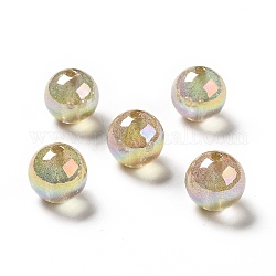 Perlas de acrílico iridiscentes arcoíris transparentes chapadas en uv, abalorios de brillo, redondo, oro, 15.5~16x15.5mm, agujero: 2.6~2.7 mm