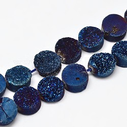Galvanisierte natürliche druzy Quarzkristallkornstränge, Flachrund, in Blau Plattiert, 10.5x6~8 mm, Bohrung: 1 mm, ca. 20 Stk. / Strang, 8 Zoll