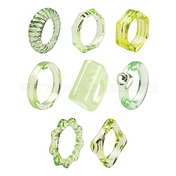 8 Stück 8 transparente Acryl-Fingerringe im Stil, Achteck & strukturiert & Sonne & Quadrat & gerilltes Sechseck & Ring, hellgrün, Innendurchmesser: 15.4~18.7 mm, 1pc / style