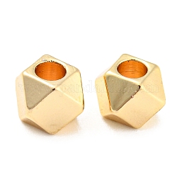 Abalorios de latón, cuentas de cubo facetadas, real 14k chapado en oro, 5x5mm, agujero: 2.5 mm